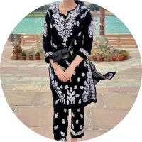 Elegant chikankari kurta with matching dupatta and palazzo available for under Rs. 1500